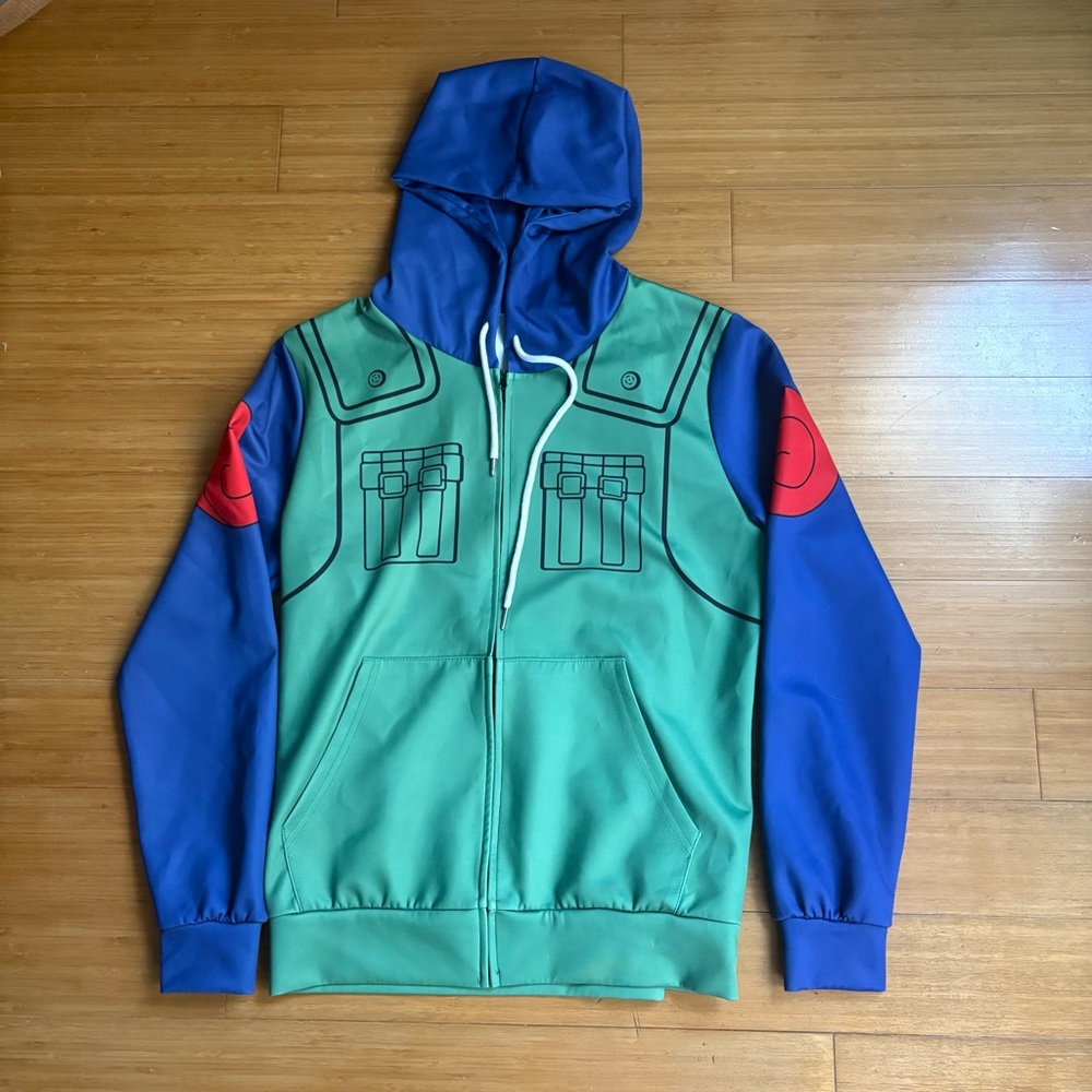 Blue and Green Anime-Inspired Hoodie